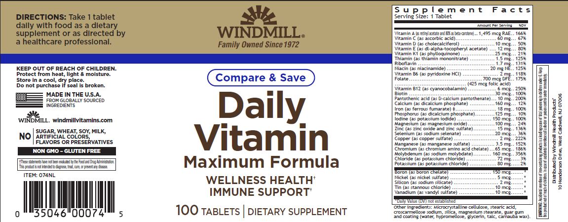 Windmill Daily Vitamin 100 Tabs