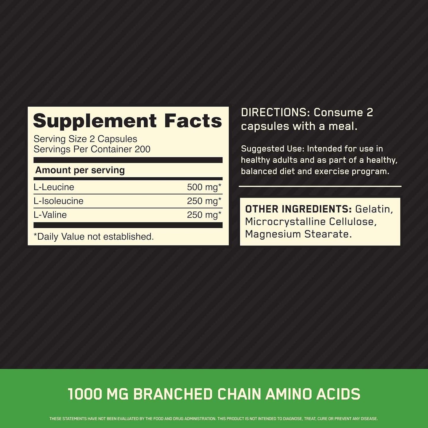 Optimum Nutrion Bcaa Mega Size 400 Caps Optimum Nutrition