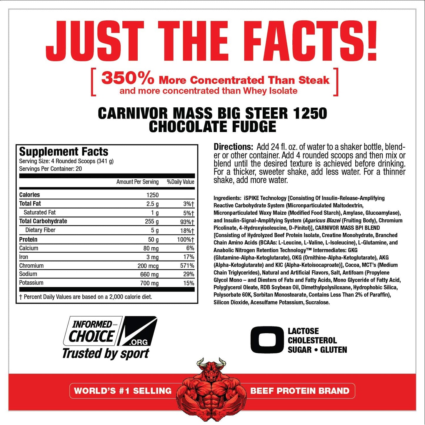 Musclemeds Carnivor mass 1250 Big Steer 15 lbs CHOCOLATE