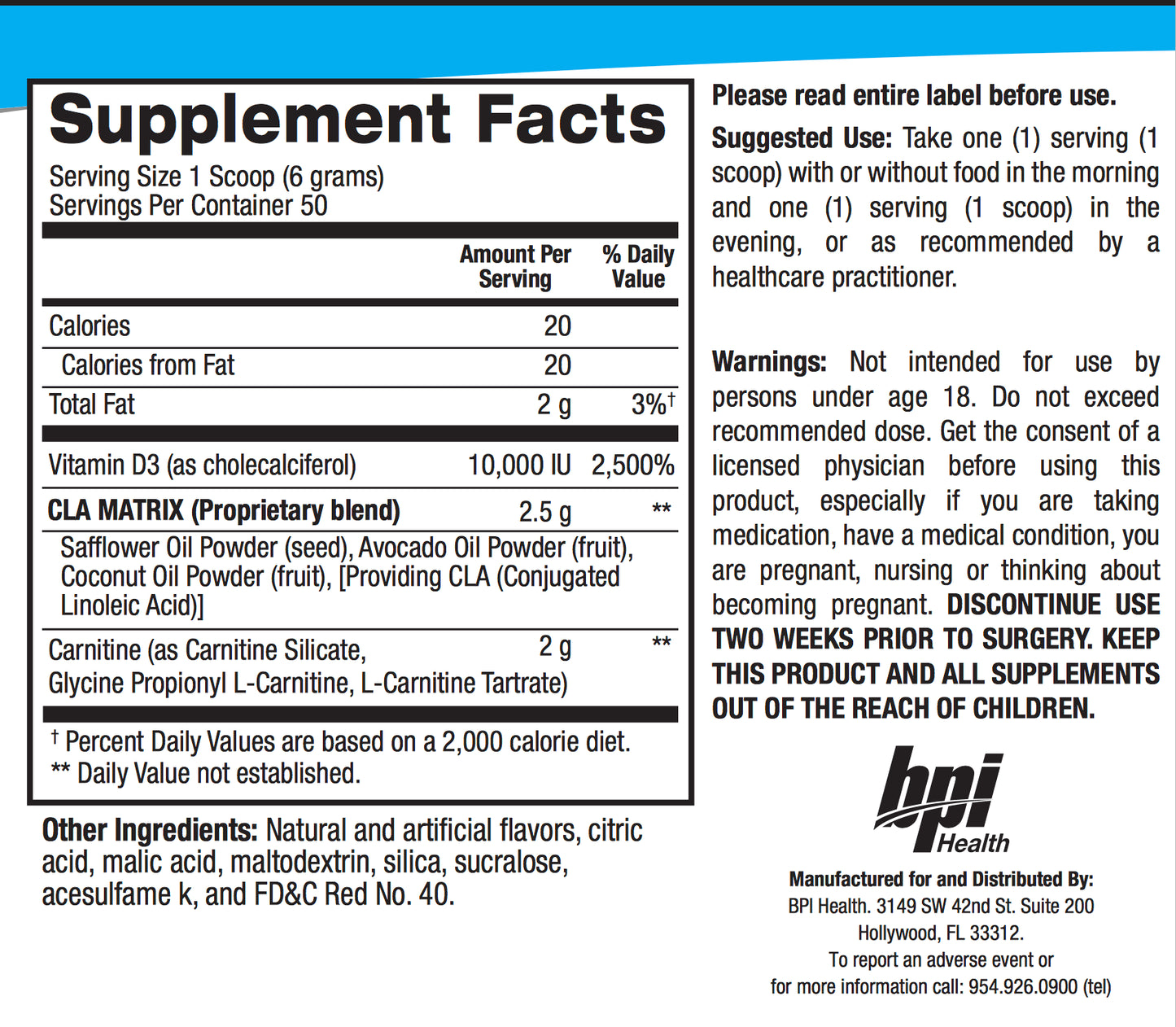 Bpi CLA + Carnitina 50 serv Polvo