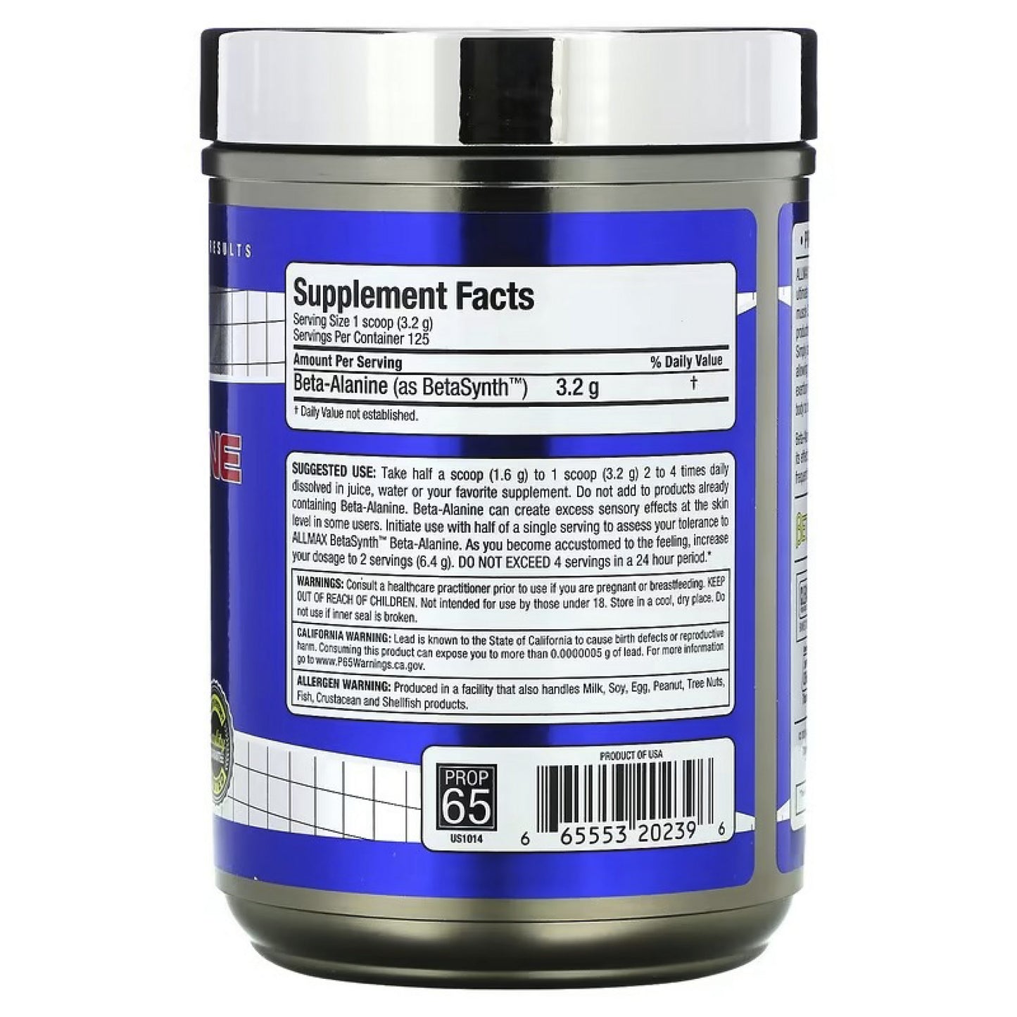 Allmax Beta Alanina 400 grs, 125 serv