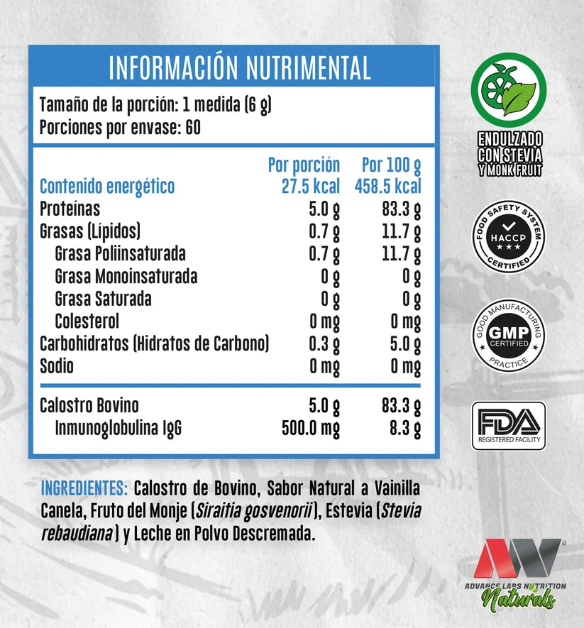 Advance Nutritions Calostro Bovino Naturals 360 Grs