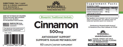 Windmill Cinnamon 500 Mg 60 Caplets