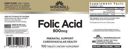 Windmill Folic Acid 800 MCG 100 Caps