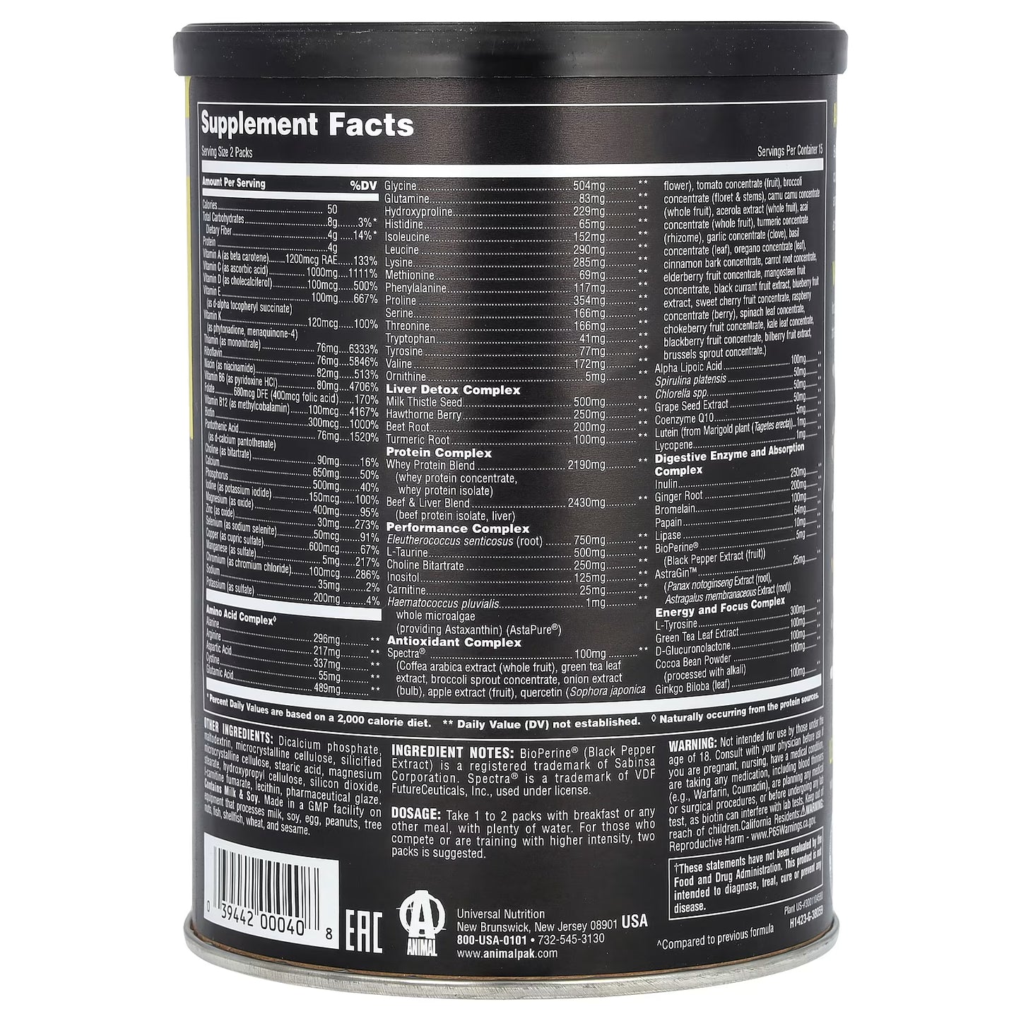 Universal Animal Pak c/30 paquetes