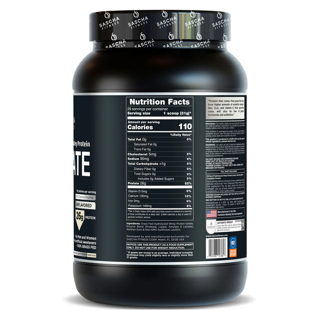 Sascha Fitness Hydrolyzed Whey Protein 2 Lbs