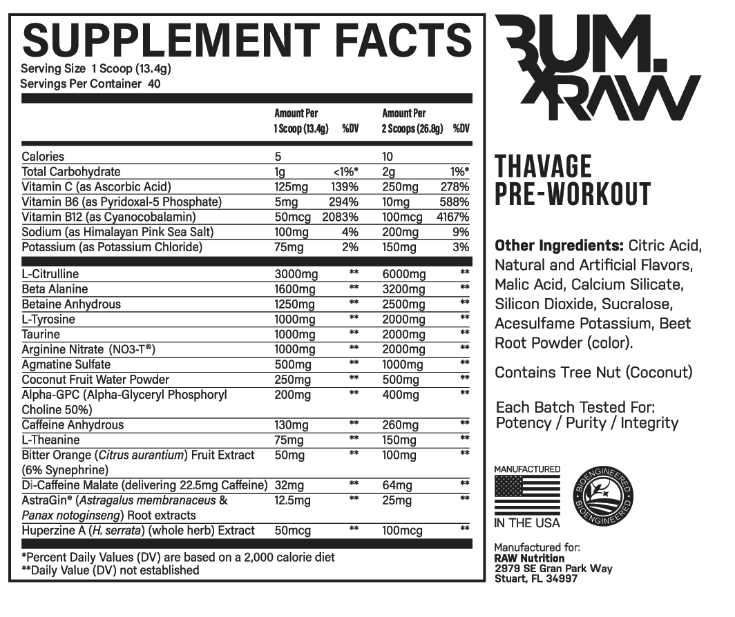 Raw Cbum Thavage Pre Workout 40 serv