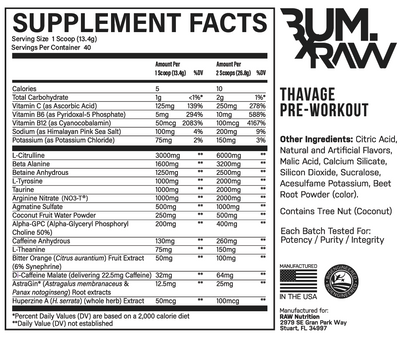 Raw Cbum Thavage Pre Workout 40 serv