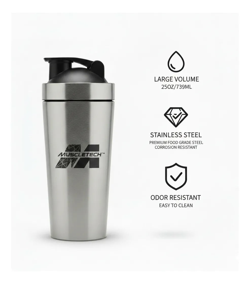 Muscletech Shaker Acero Inoxidable PLATA