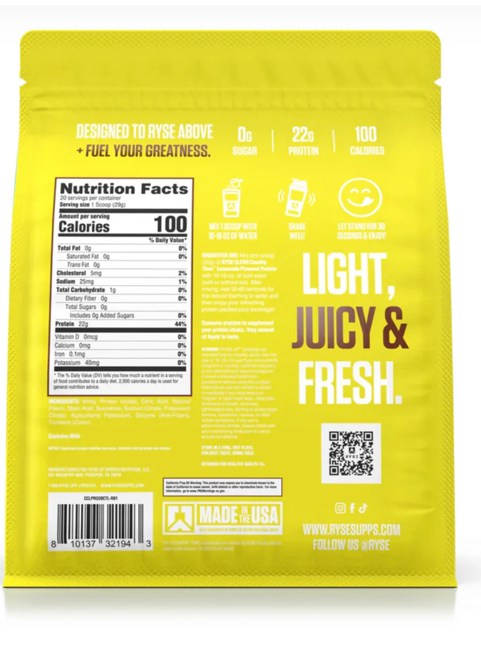 Ryse Whey Isolate Clear Protein 20 serv