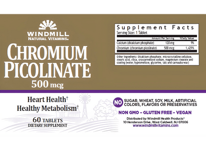 Windmill Picolinato de Cromo 500 Mg, 60 Tabs