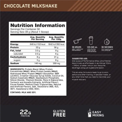 Optimum Nutrition 100% Whey Perfomance 4.3 lbs Chocolate Shake