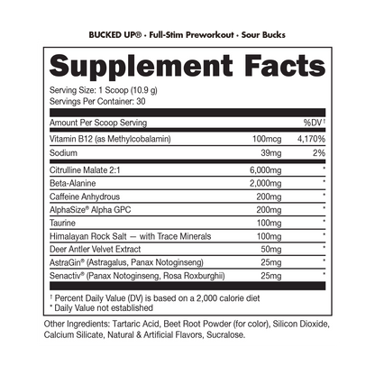 Bucked Up Pre-Workout 30 Servicios
